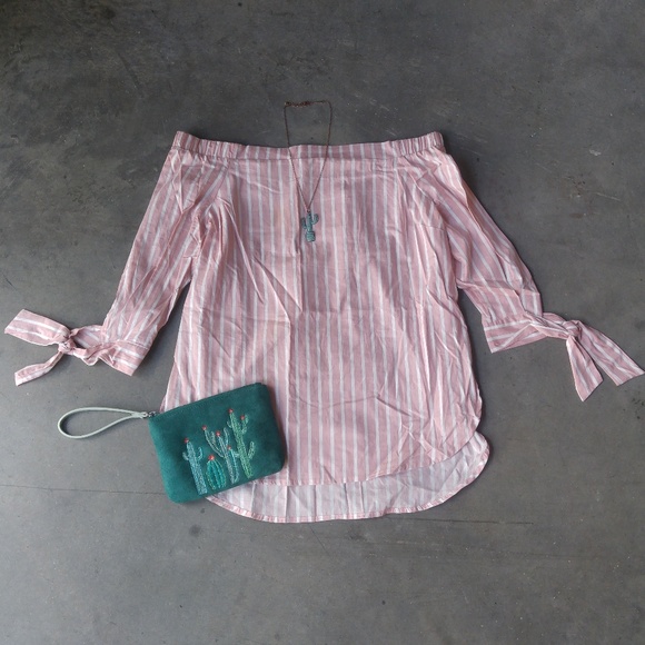 Potter's Pot Tops - Potter's Pot Striped Off the Shoulder Top